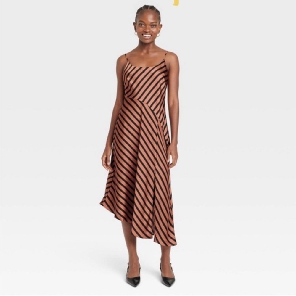 A New Day Asymmetrical Midi Slip Stripe Dress – Effortless Modern Chic 2X, NWOT